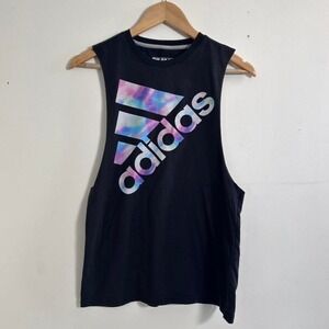 Adidas Muscle Tank Top Gym Small‎ Black Colorful Graphic Logo Active